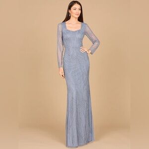 LARA 29094 - V NECK BEADED LONG SLEEVE DRESS